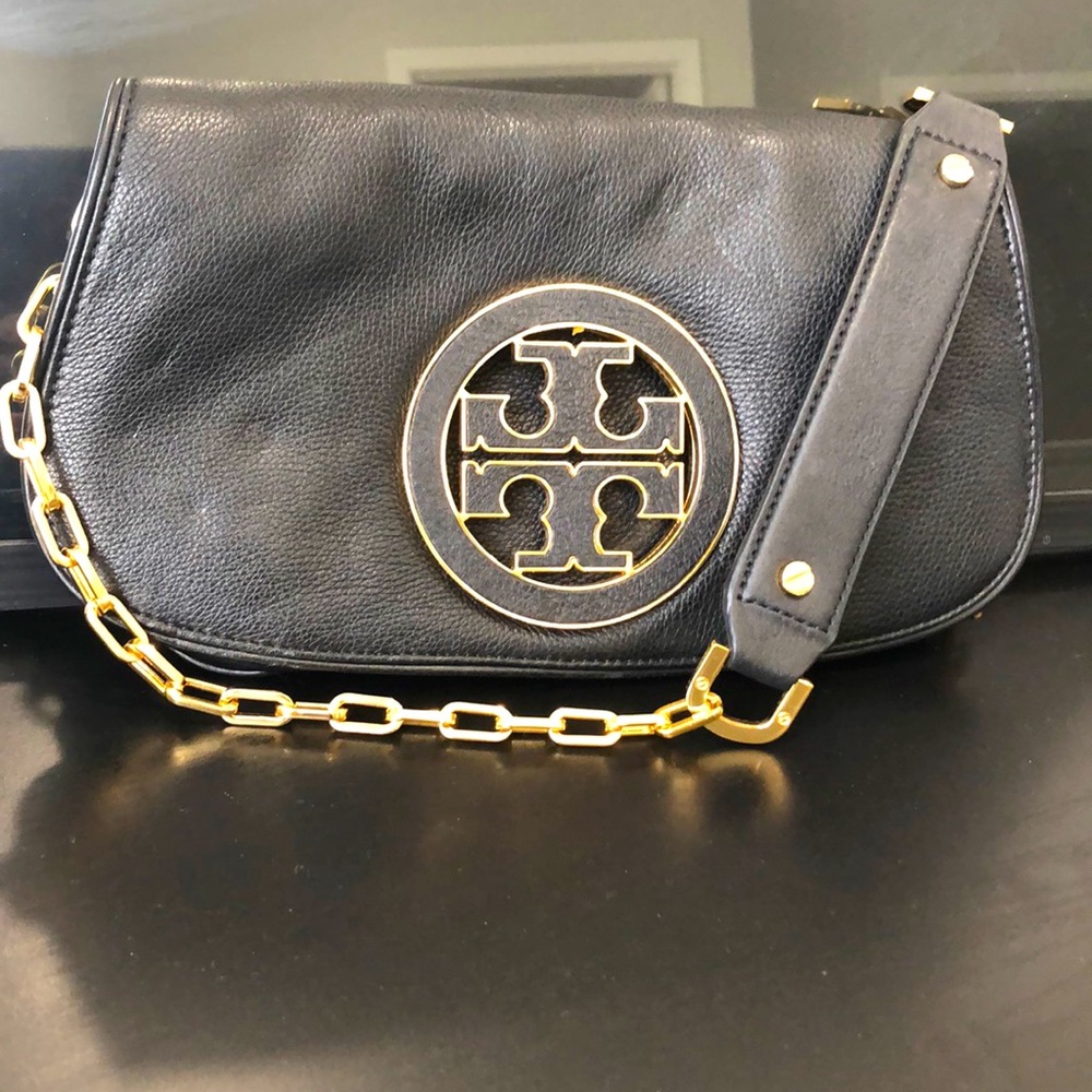 Black Tory Burch Crossbody with Gold Chain
